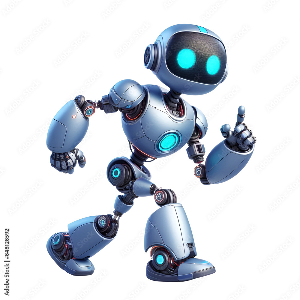 Cute Playful Robot Walking Isolated, Transparent, 3d Cute Playful Robot Walking Isolated, Transparent, 3d