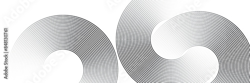 Abstract gold circle lines on dark background. Geometric stripe line art design. Vector illustration, eps10.