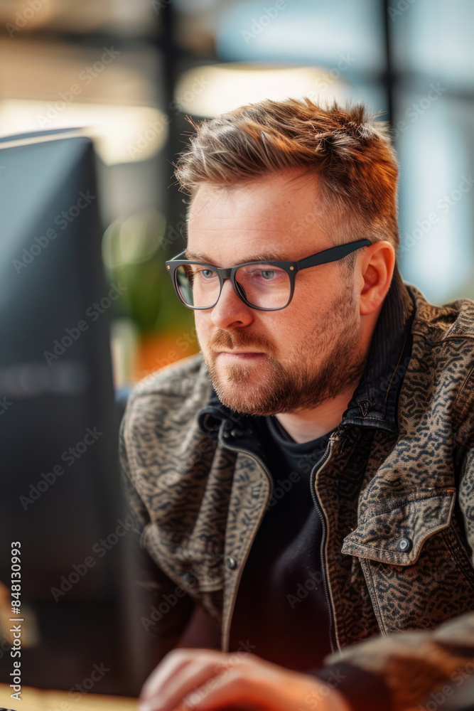 Focused male IT specialist portrait, Professional Environment, Diverse Workforce, Corporate Photography, Team Collaboration, Engaged Employees, Authentic Work Settings. Focused male IT specialist portrait, Professional Environment, Diverse Workforce, Corporate Photography, Team Collaboration, Engaged Employees, Authentic Work Settings.