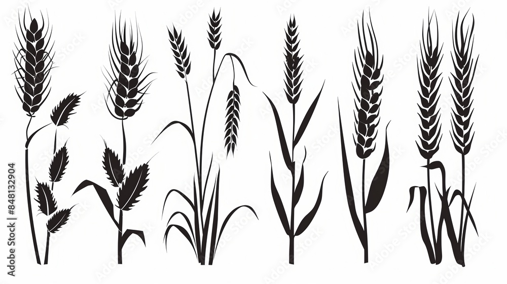Vector illustration black silhouette shape of wheat ear Vector illustration black silhouette shape of wheat ear