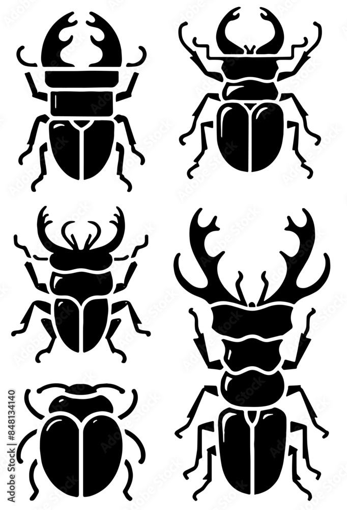 Beetles Silhouette, Perfect for Nature and Insect Themes - Flat Vector Illustration Beetles Silhouette, Perfect for Nature and Insect Themes - Flat Vector Illustration