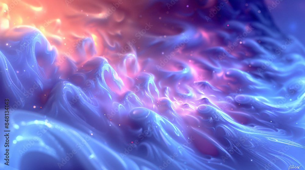 Fototapeta premium A translucent, bioluminescent parasite pulsates with an otherworldly glow against a swirling vortex of nebula-like colors. Abstract 3D background adds depth and mystery.