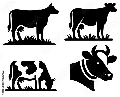 Cow Icons, Ideal for Agriculture and Farm Themes - Flat Vector Illustration