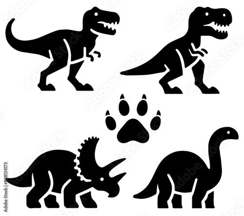 Dino Icons, Ideal for Prehistoric and Dinosaur Themes - Flat Vector Illustration