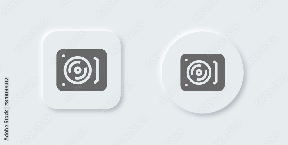 Turntable solid icon in neomorphic design style. Dj signs vector illustration.