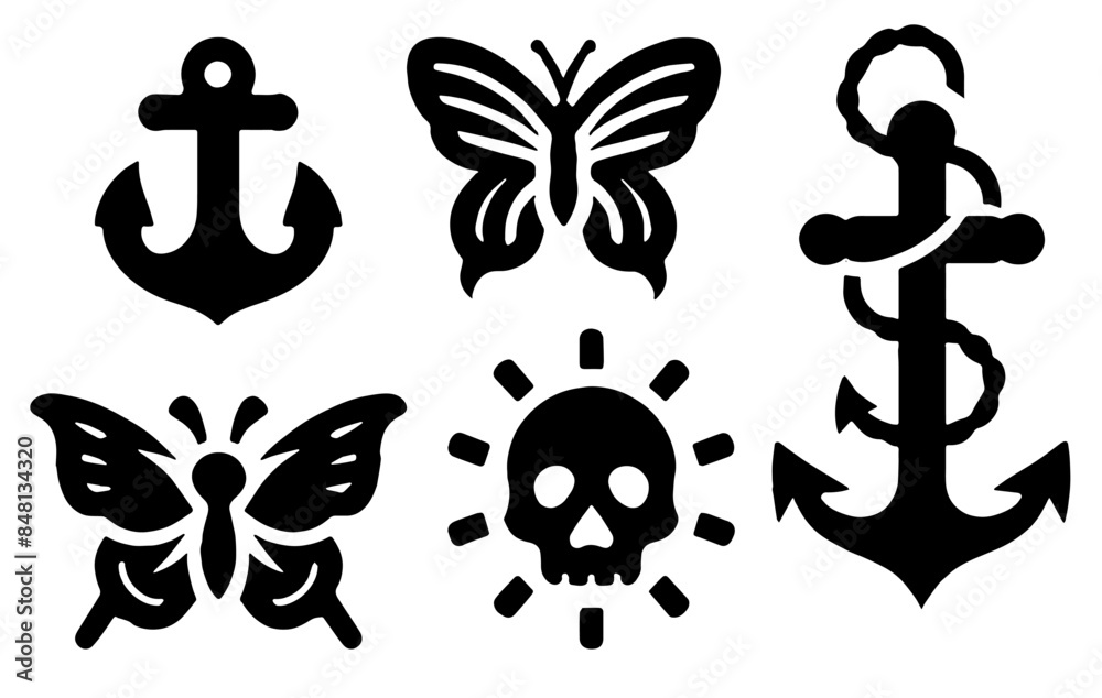 Tattoo Designs, Ideal for Body Art and Artistic Themes - Flat Vector Illustration Tattoo Designs, Ideal for Body Art and Artistic Themes - Flat Vector Illustration