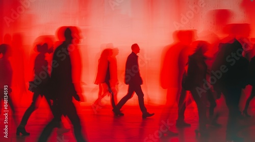 Red silhouette of a person standing out among people in an AI generated business concept. © Mark