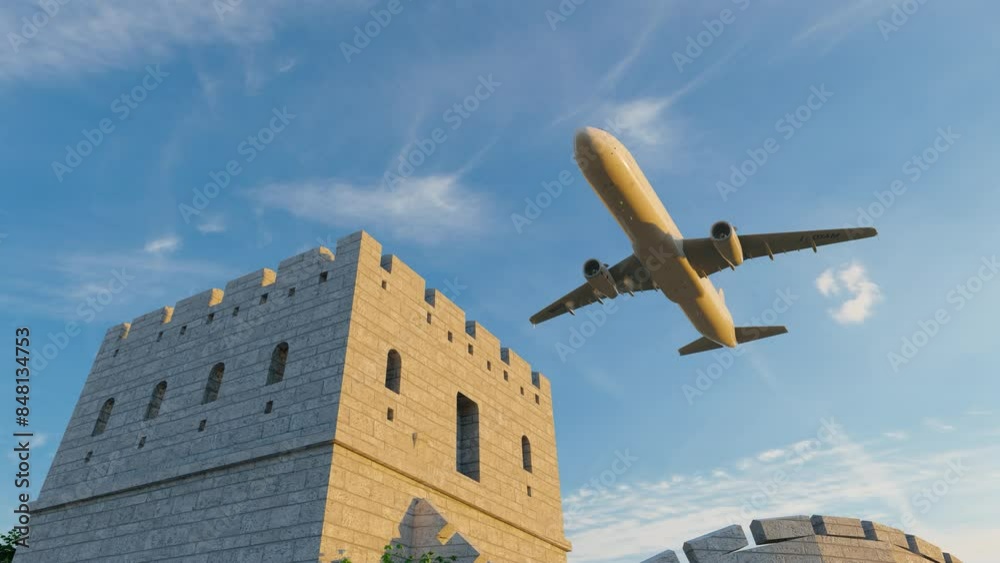 Plane flies over Badaling Great Wall
