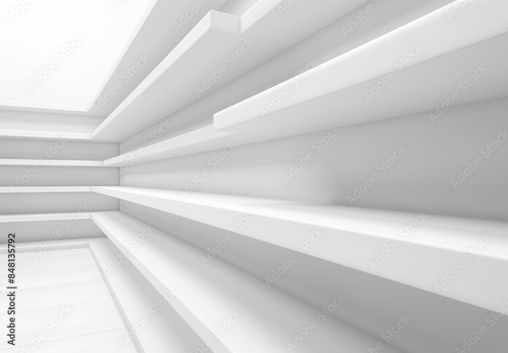 This is an image of blank supermarket shelves, set against a light background, showing empty retail space. This is an image of blank supermarket shelves, set against a light background, showing empty retail space.