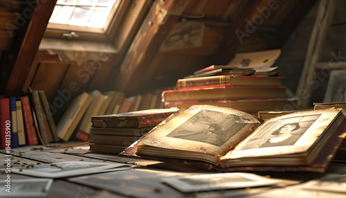 In a forgotten attic filled with dusty relics, she stumbled upon an old photo album, each page whispering memories of bygone days