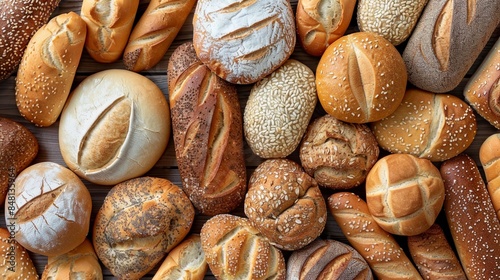 Top view of fresh bakery bread background.