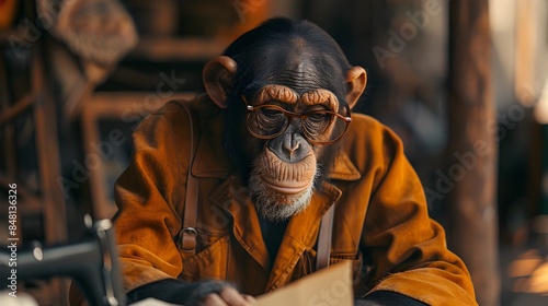 Creative Chimpanzee Fashion Designer Working in Bright Studio © ChubbySunday