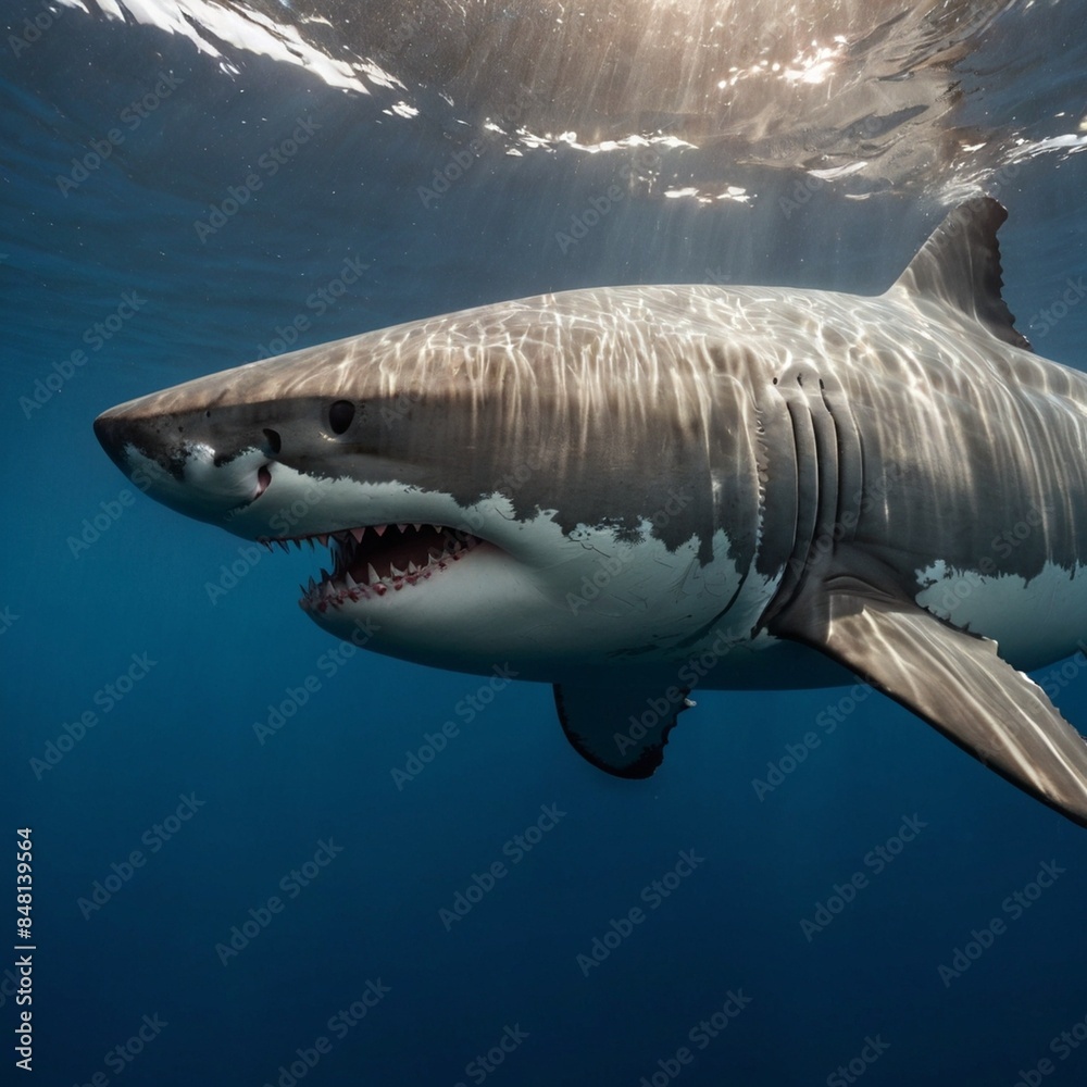 Fototapeta premium Deadly Precision: Hunting Strategies of the Great White Shark