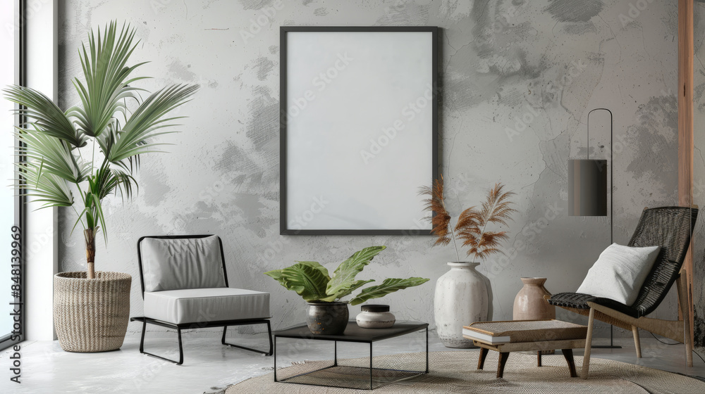 modern home, clean minimalist interior with empty frames on the wall, mockup modern home, clean minimalist interior with empty frames on the wall, mockup