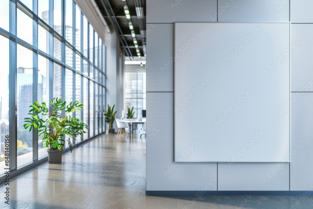 Round table and chairs in an elegant office room, mock up wall on the right Round table and chairs in an elegant office room, mock up wall on the right