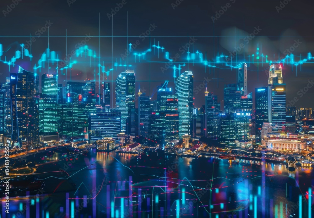 evening view with a digital financial chart. A concept for financial services professionals. evening view with a digital financial chart. A concept for financial services professionals.