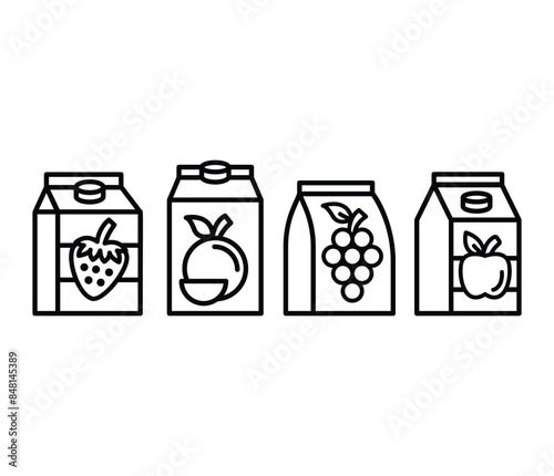 fruit juice box package icons vector design simple line black white color flat illustration sets