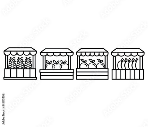 fruit market icons symbol vector design simple line black white illustration collection sets