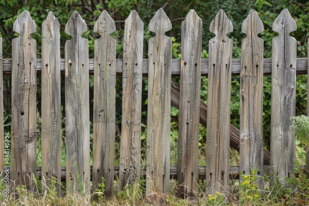 Wooden Fence. Protection and Privacy with Aged Wooden Palings in Traditional Shape Wooden Fence. Protection and Privacy with Aged Wooden Palings in Traditional Shape