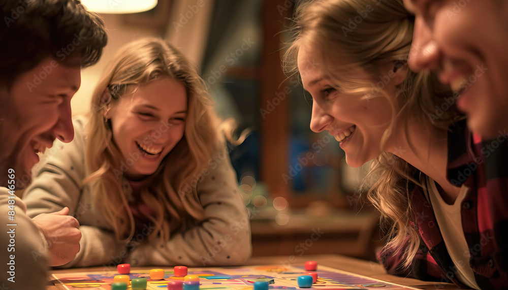 Fototapeta premium Playing games and enjoying playful banter with loved ones during a family game night brought laughter and happiness to the evening