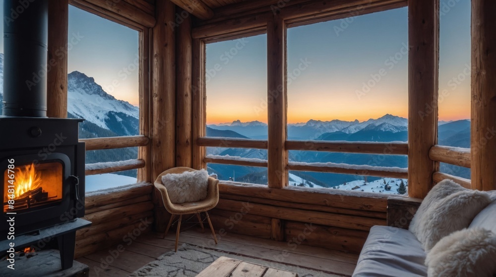Fototapeta premium Beautiful apartment with wood in the mountains
