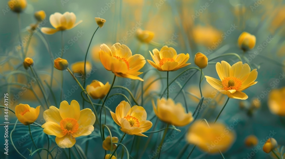 Blooms of Adonis vernalis in the meadow Blooms of Adonis vernalis in the meadow