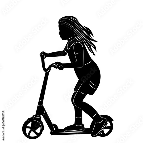 silhouette of a girl riding a scooter on a white background vector