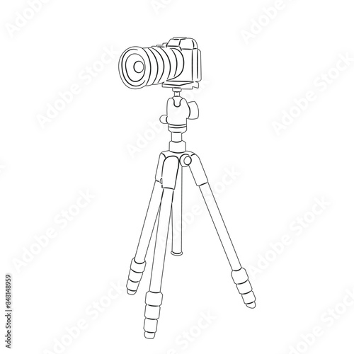 camera on a tripod sketch on a white background vector