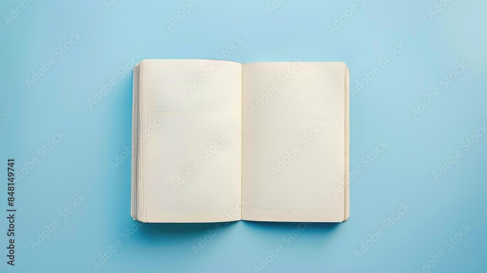 Open blank notebook on light blue background Open blank notebook on light blue background