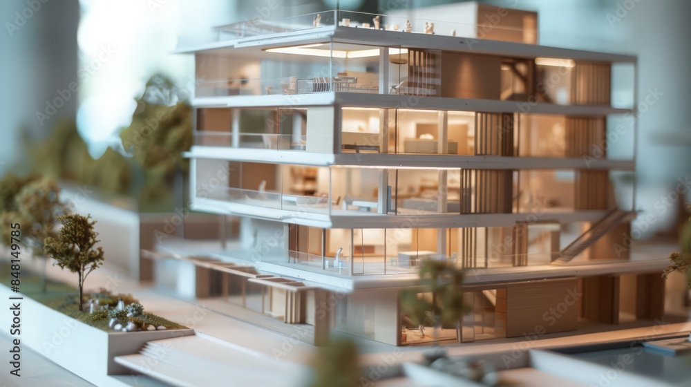 A closer look at the building model reveals intricate interior spaces, each meticulously recreated to scale A closer look at the building model reveals intricate interior spaces, each meticulously recreated to scale