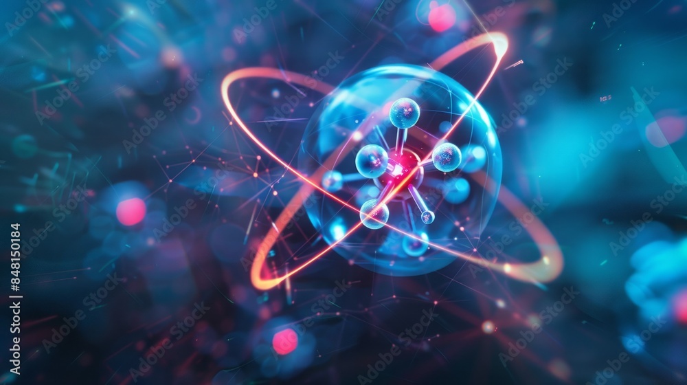 A blue sphere with red and orange lines surrounding it A blue sphere with red and orange lines surrounding it