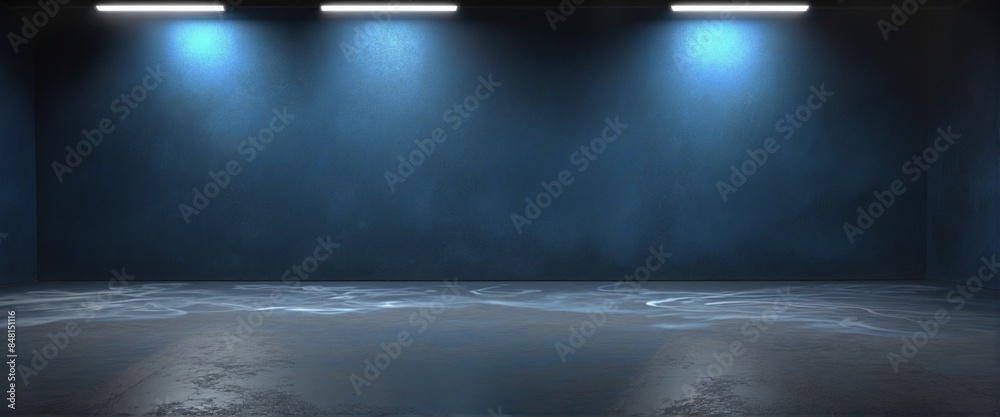 Obraz premium empty studio room with dark blue wall