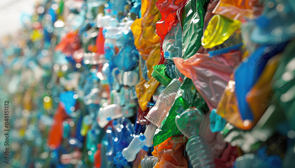 Molecular recycling breaking down plastic bottles waste at the recycling center. Molecular recycling breaking down plastic bottles waste at the recycling center.