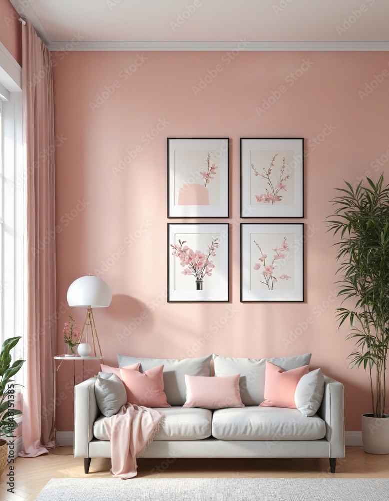 Naklejka premium modern living room interior design with pink wall