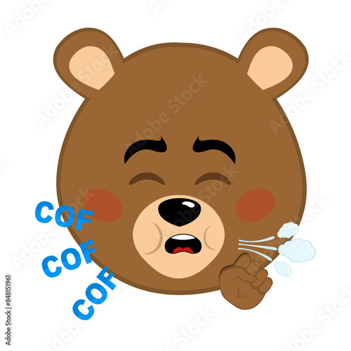 vector illustration face brown bear grizzly cartoon coughing air with a COF COF text