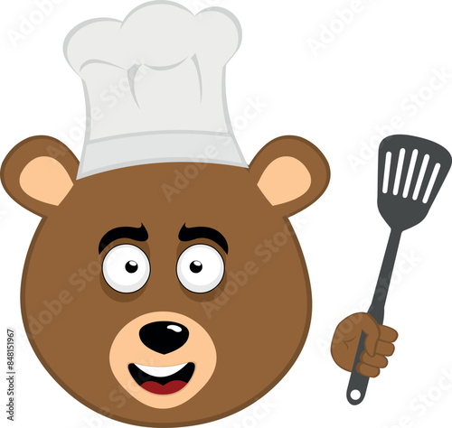 vector illustration face brown bear grizzly cartoon with a chef hat and spatula