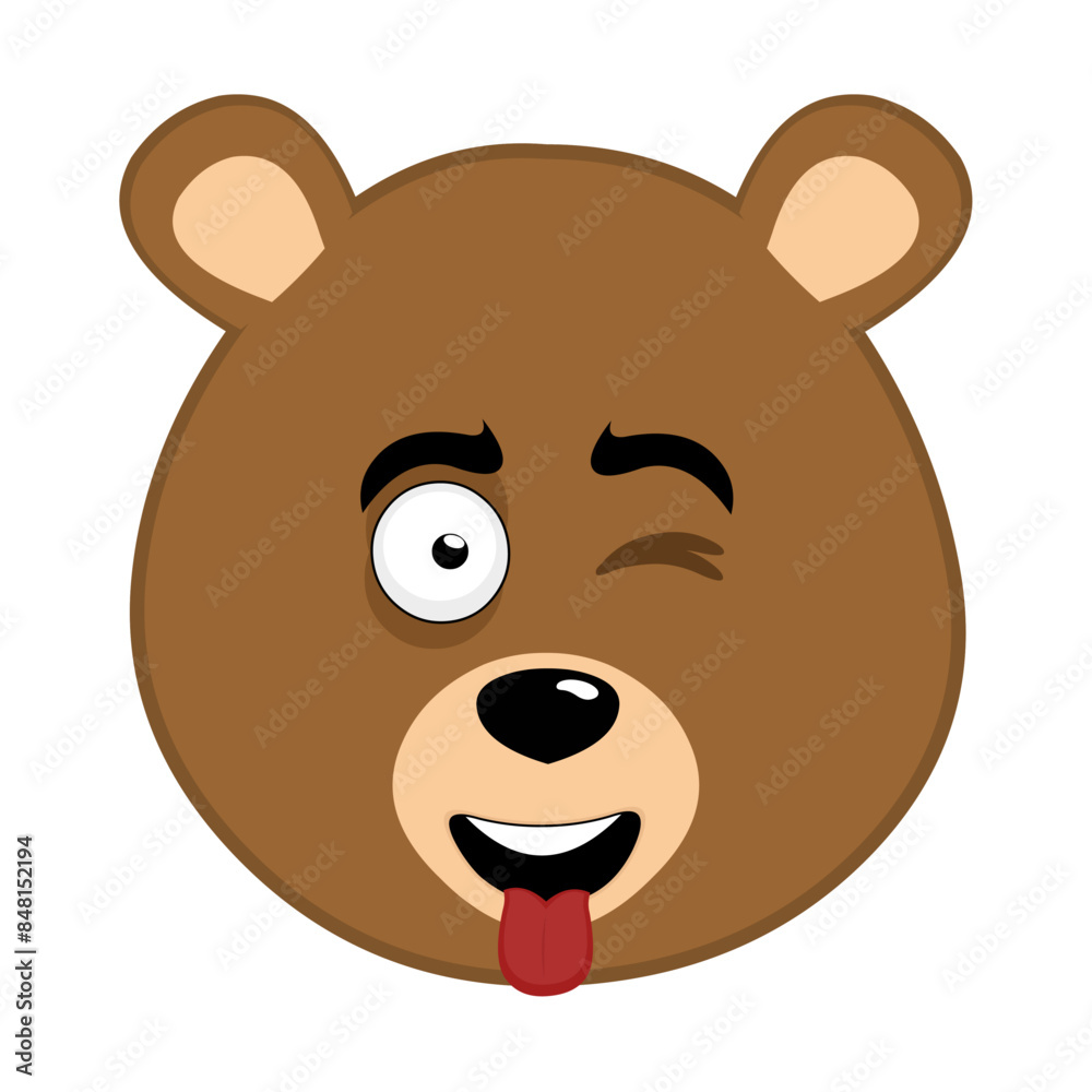vector illustration face character brown bear grizzly cartoon with a cheerful expression, winking eye and sticking out tongue vector illustration face character brown bear grizzly cartoon with a cheerful expression, winking eye and sticking out tongue