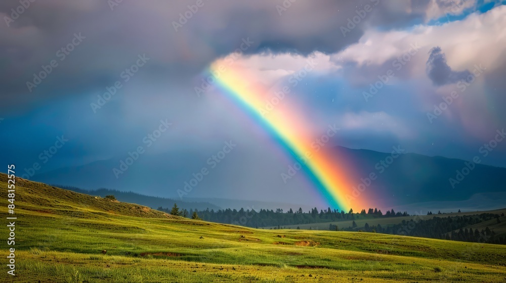 A rainbow emerges after a storm, arching across the sky as a symbol of hope and renewal. A rainbow emerges after a storm, arching across the sky as a symbol of hope and renewal.