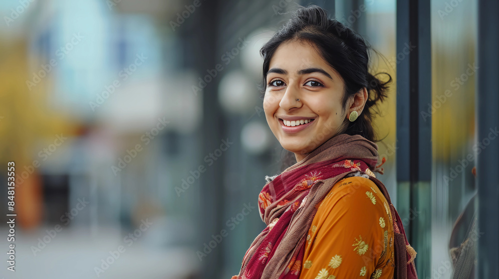 Professional studio photo of a smiling East Indian woman Professional studio photo of a smiling East Indian woman