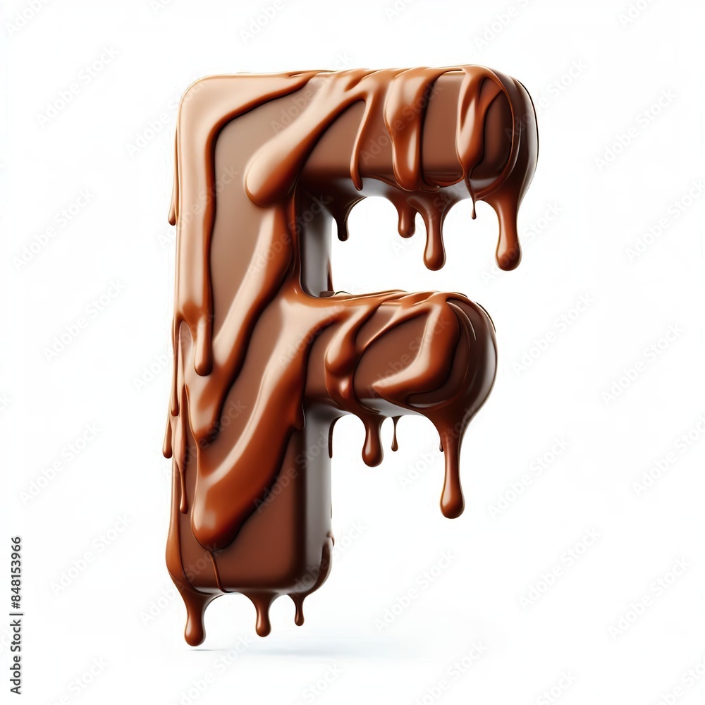 Letter F made out of melting chocolate, white background Letter F made out of melting chocolate, white background