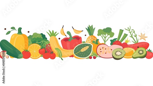 Fototapeta Naklejka Na Ścianę i Meble -  Flat cartoon illustration various of vegetables and fruits on white background.