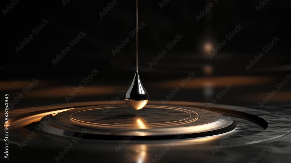 Close-up of an elegant liquid drop suspended above a surface, creating a ripple effect in a dark, minimalistic setting.
Close-up of an elegant liquid drop suspended above a surface, creating a ripple effect in a dark, minimalistic setting.