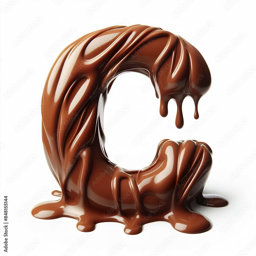 Letter C made out of melting chocolate, white background Letter C made out of melting chocolate, white background
