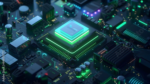 Efficient resource utilization strategies depicted through hardware usage graphs, showing optimal use of CPU, GPU, and memory to reduce the energy footprint 