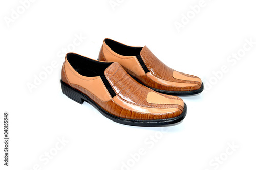 Men's flat photo colourful shoes isolated on white background.