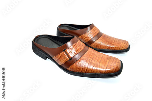 Men's flat photo colourful shoes isolated on white background.