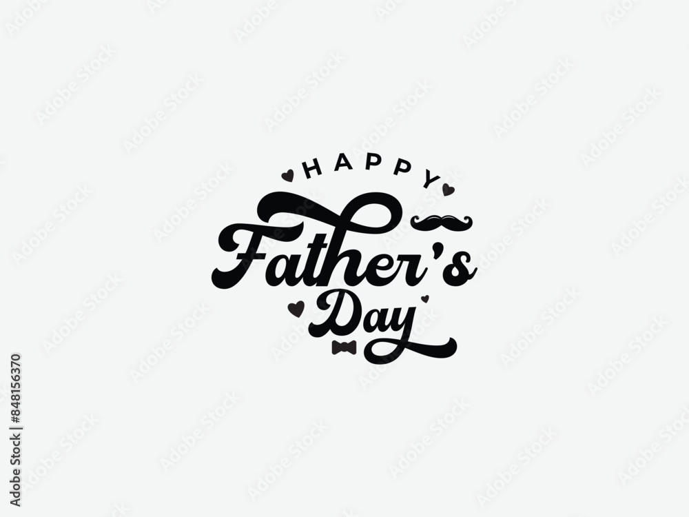 Happy Father's Day script font typography design with a beard, love, tie bow, and black color. Father's Day design. Business. Father's Day background. Love. Handwritten Happy Father's Day script font typography design with a beard, love, tie bow, and black color. Father's Day design. Business. Father's Day background. Love. Handwritten