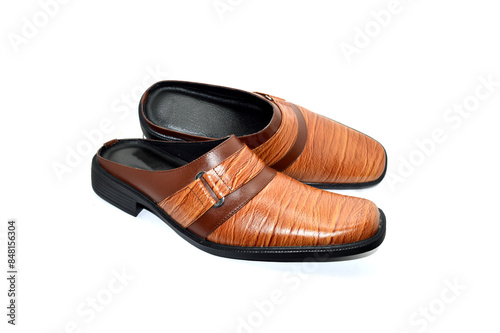 Men's flat photo colourful shoes isolated on white background.