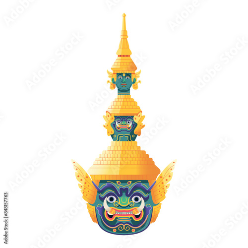 Vector Head Thai Guardian Giant Cartoon Illustration Isolated