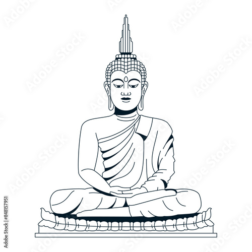 Vector Big Buddha Statue Cartoon Illustration Isolated